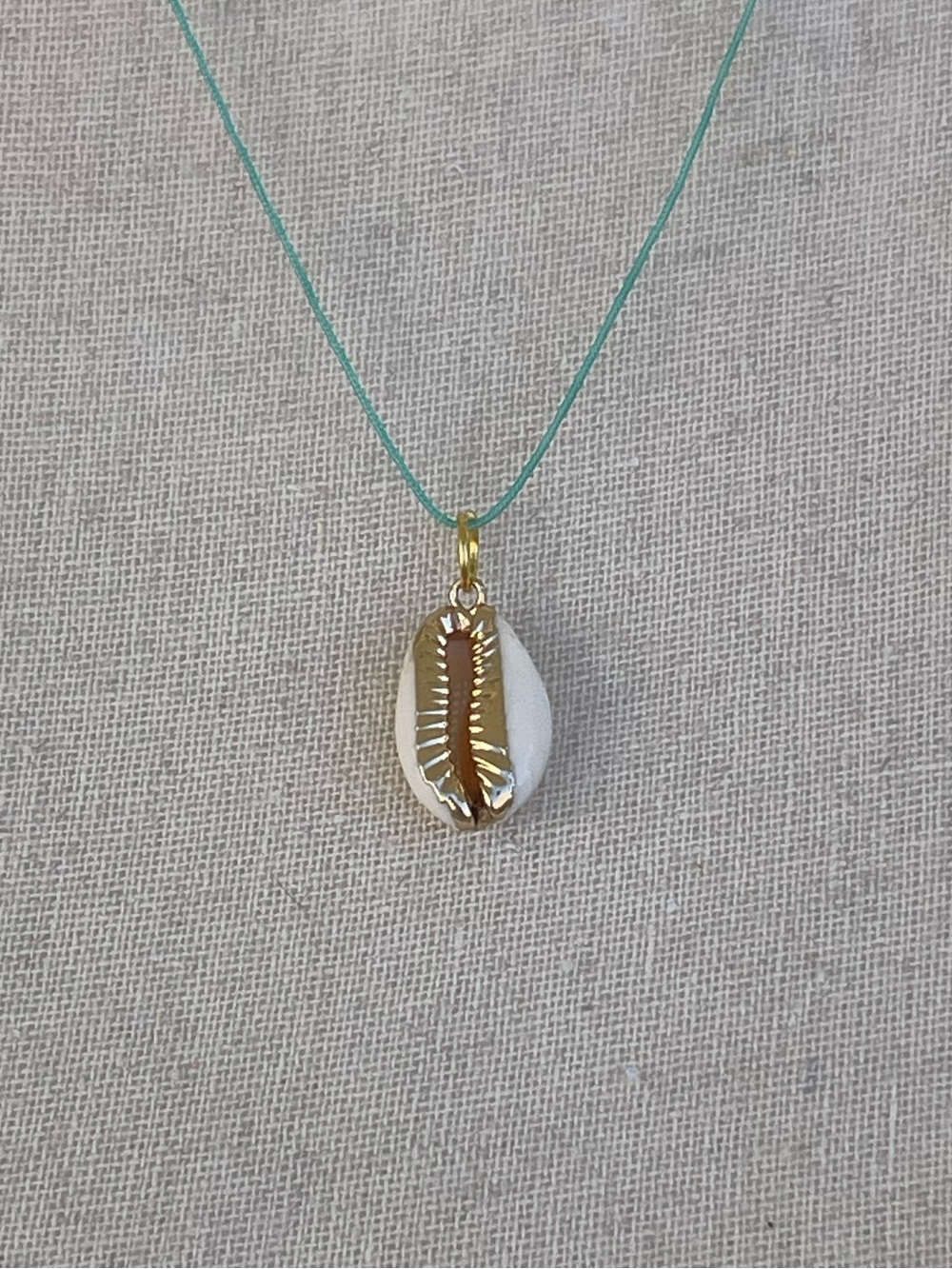 Cowrie Shell Necklace on Aqua Blue Nylon Chain Handmade